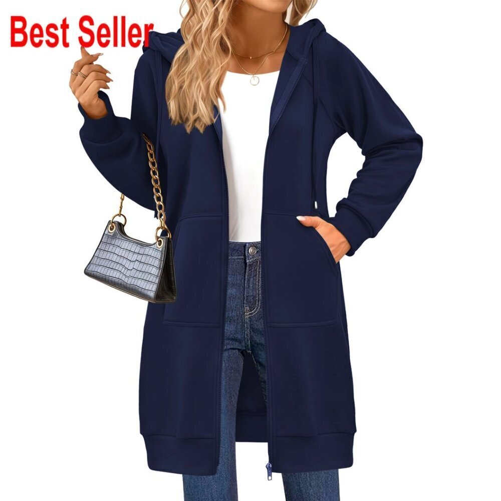 Oversized Fleece Zip Hoodie Tunic with Pockets, Long Sleeve Casual Sweatshirt